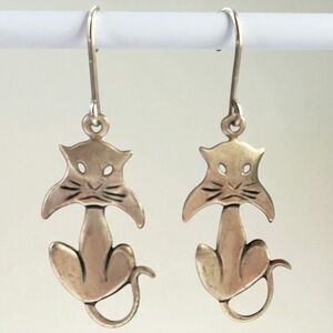 90s Signed Beau Sterling Cat-Shaped Silver Earrings
